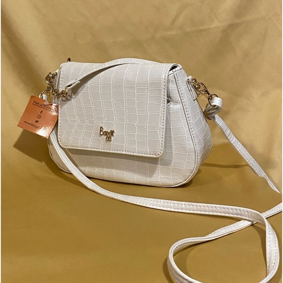 NWT BAGGIT LEO FOLIO CROCODILE WHITE SLING BAG - Picture 9 of 14